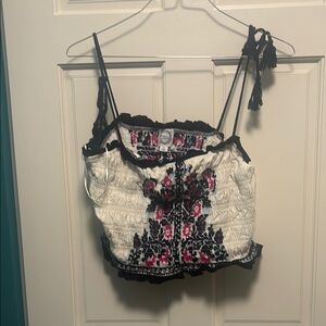 Francesca's Collections Pink & Black Bohemian Smocked Camisole